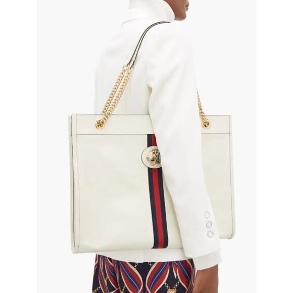 Gucci Ivory White Rajah Web-Striped Leather Tote Bag - Picture 2 of 16
